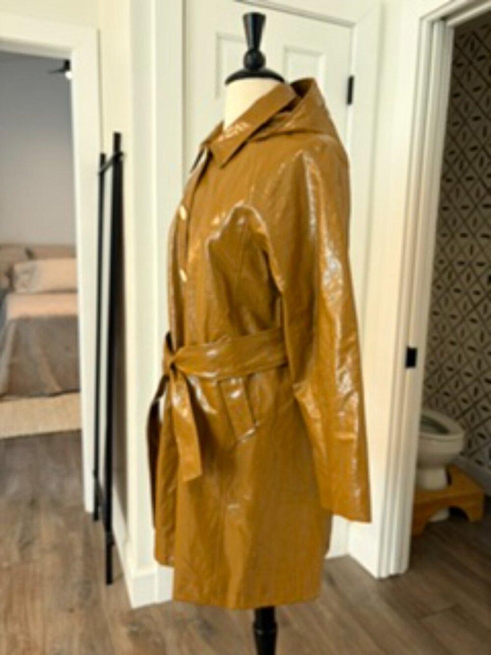 JCrew Collection Laminated Linen Trench in Golden Brandy Sz L - Picture 6 of 8